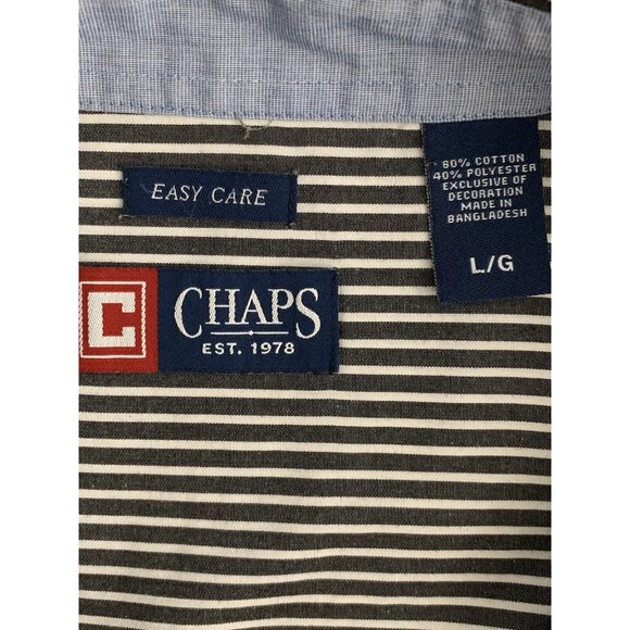 Chaps Est. 1978 Mens Long Sleeve White Gray Striped Button-Down Shirt Large - Picture 11 of 12